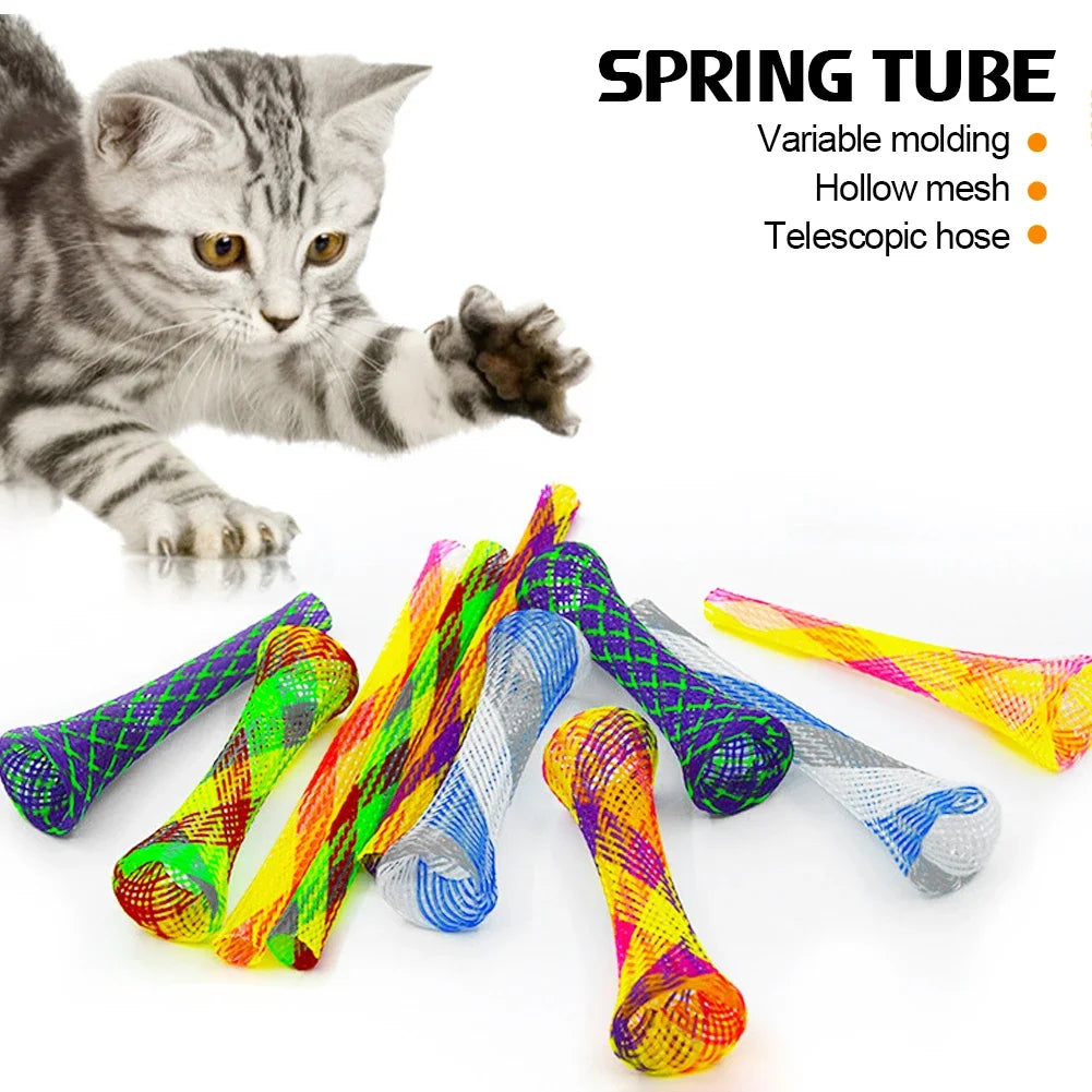Kitten Cat Spring Toys Set Colorful Interactive Telescopic Coils