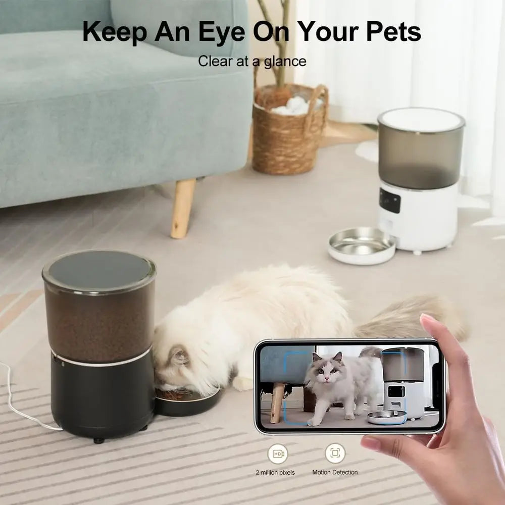 Automatic Cat Feeder With WiFi App Remote Feeding Large Capacity