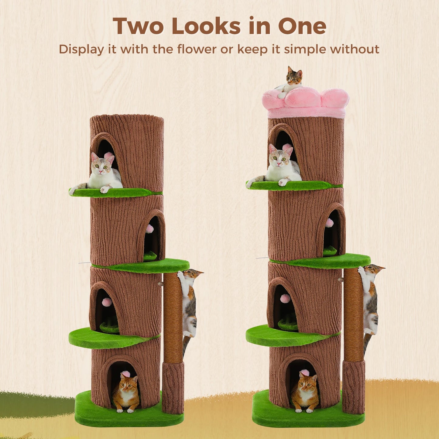 PEQULTICN Tall Cat Tower Forest Cat Tree With Flower Perch