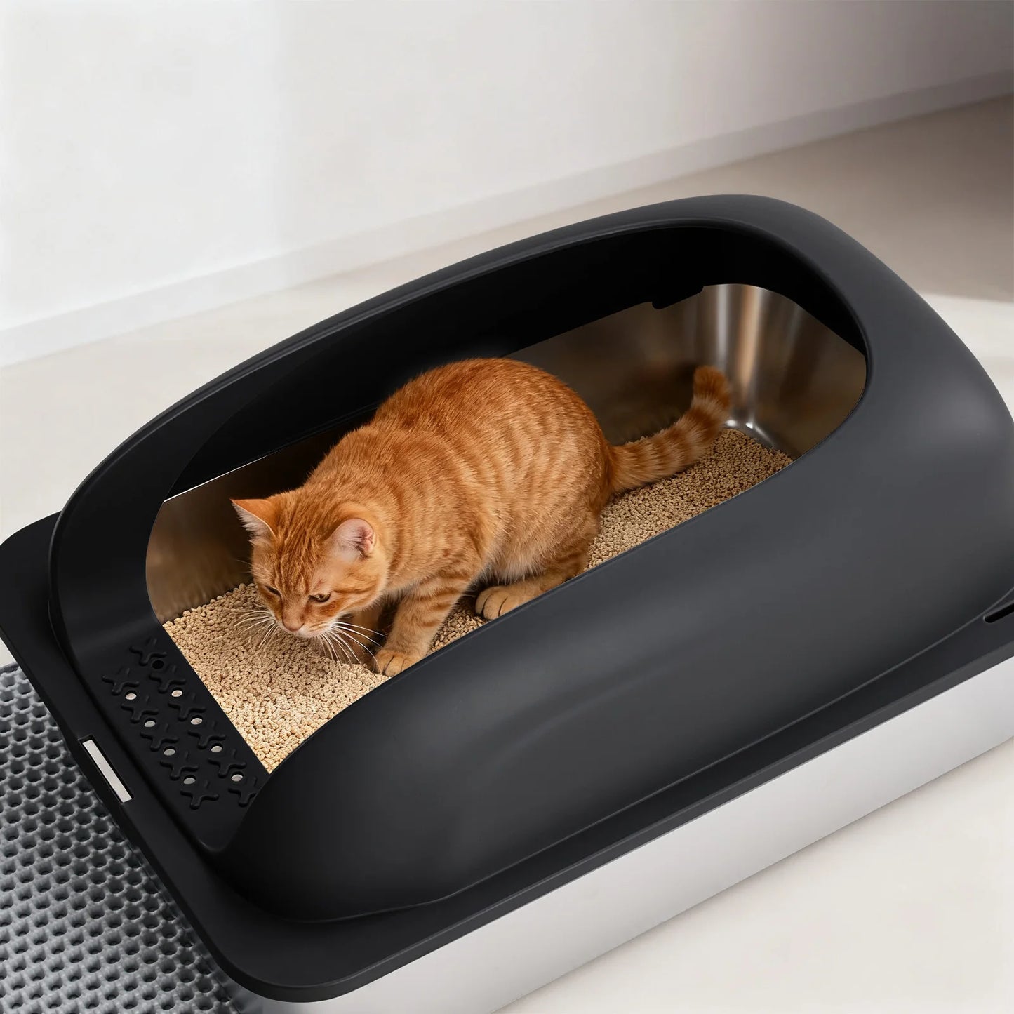 JHK Stainless Steel Cat Litter Box With Lid And Mat
