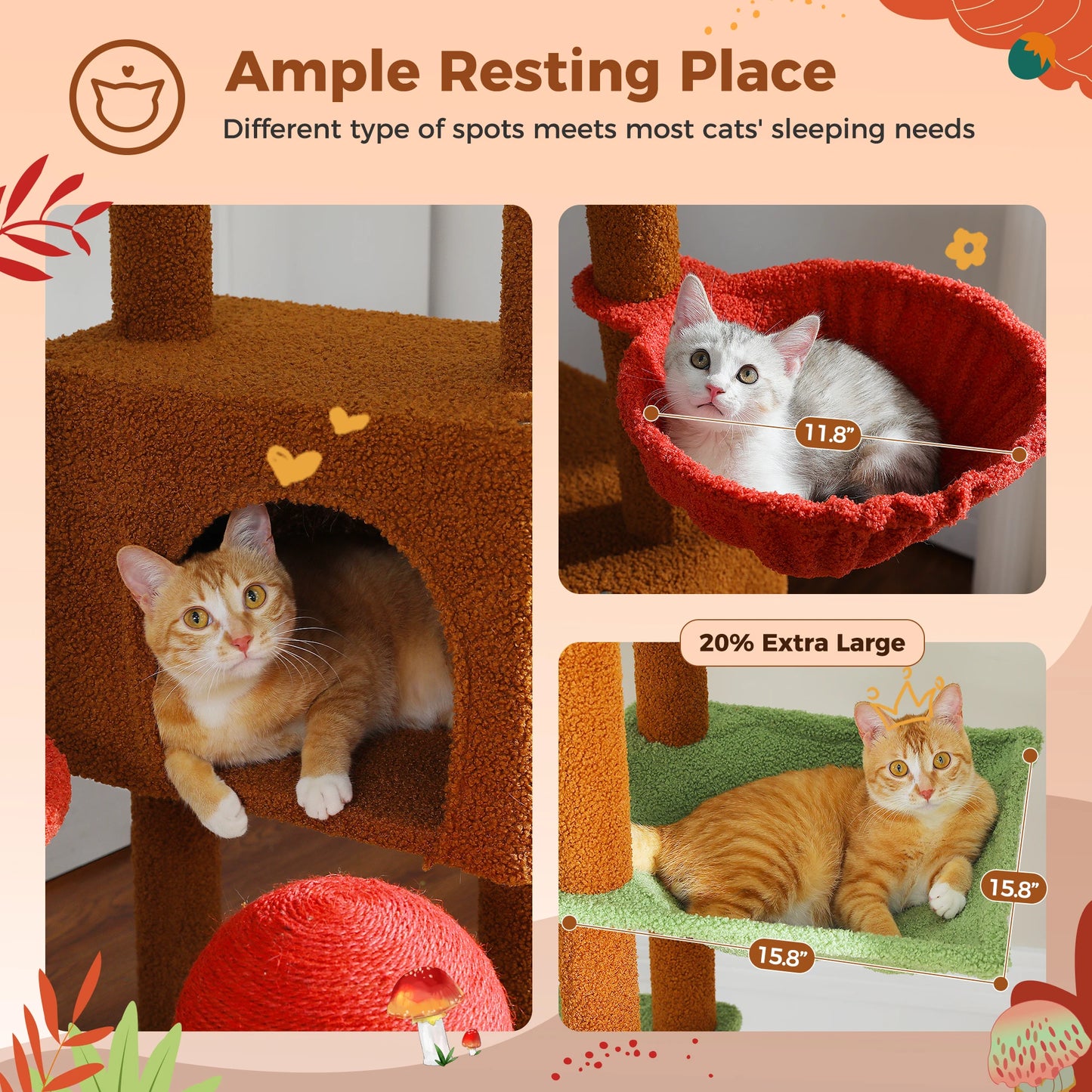 PETEPELACN Cat Tree Floor To Ceiling Tower With Condo Hammock