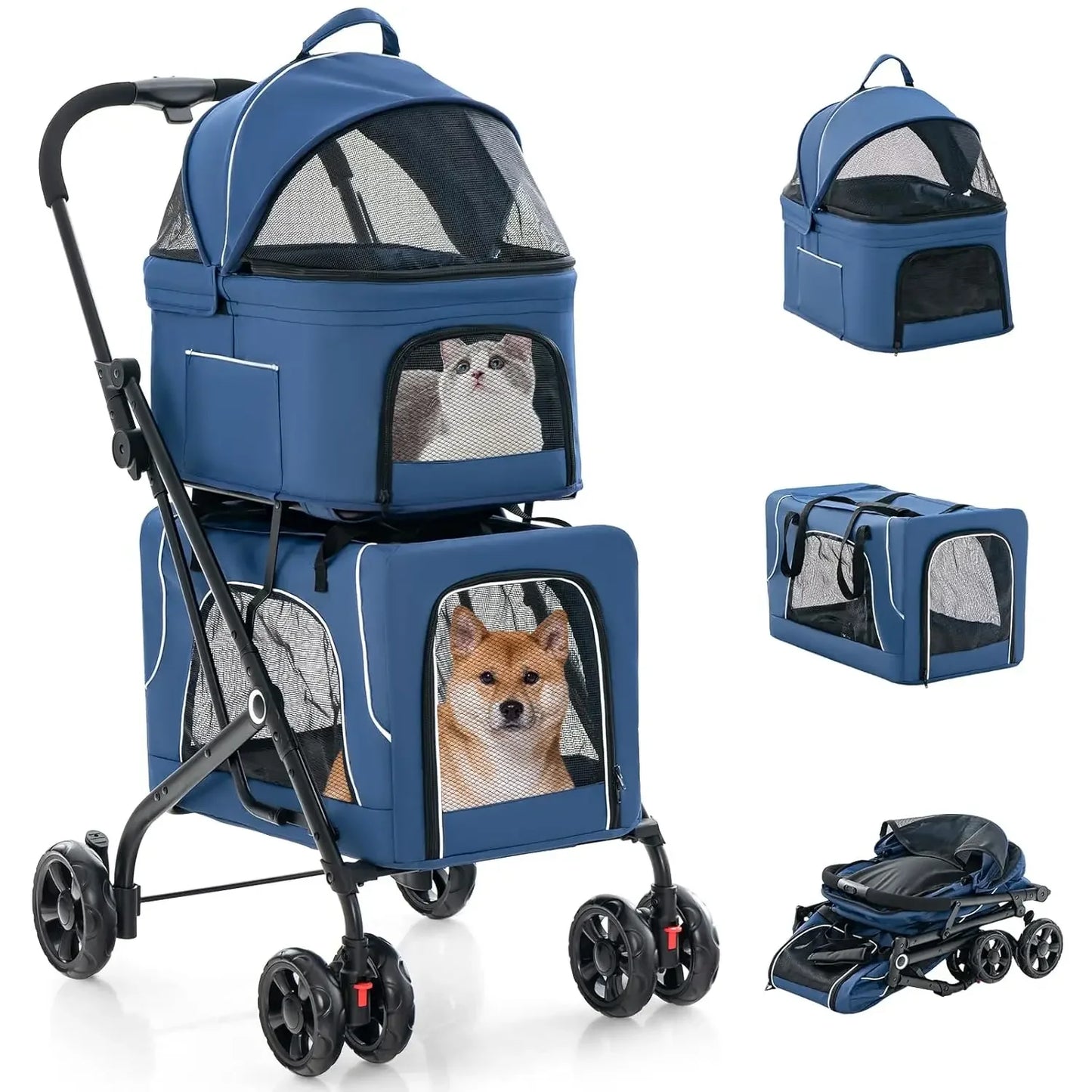 Cat Stroller With Removable Carrycot And Safety Belt
