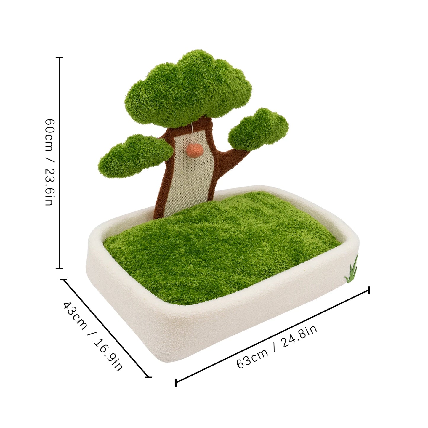 Cat House With Pine Tree Scratching Post And Plush Bed