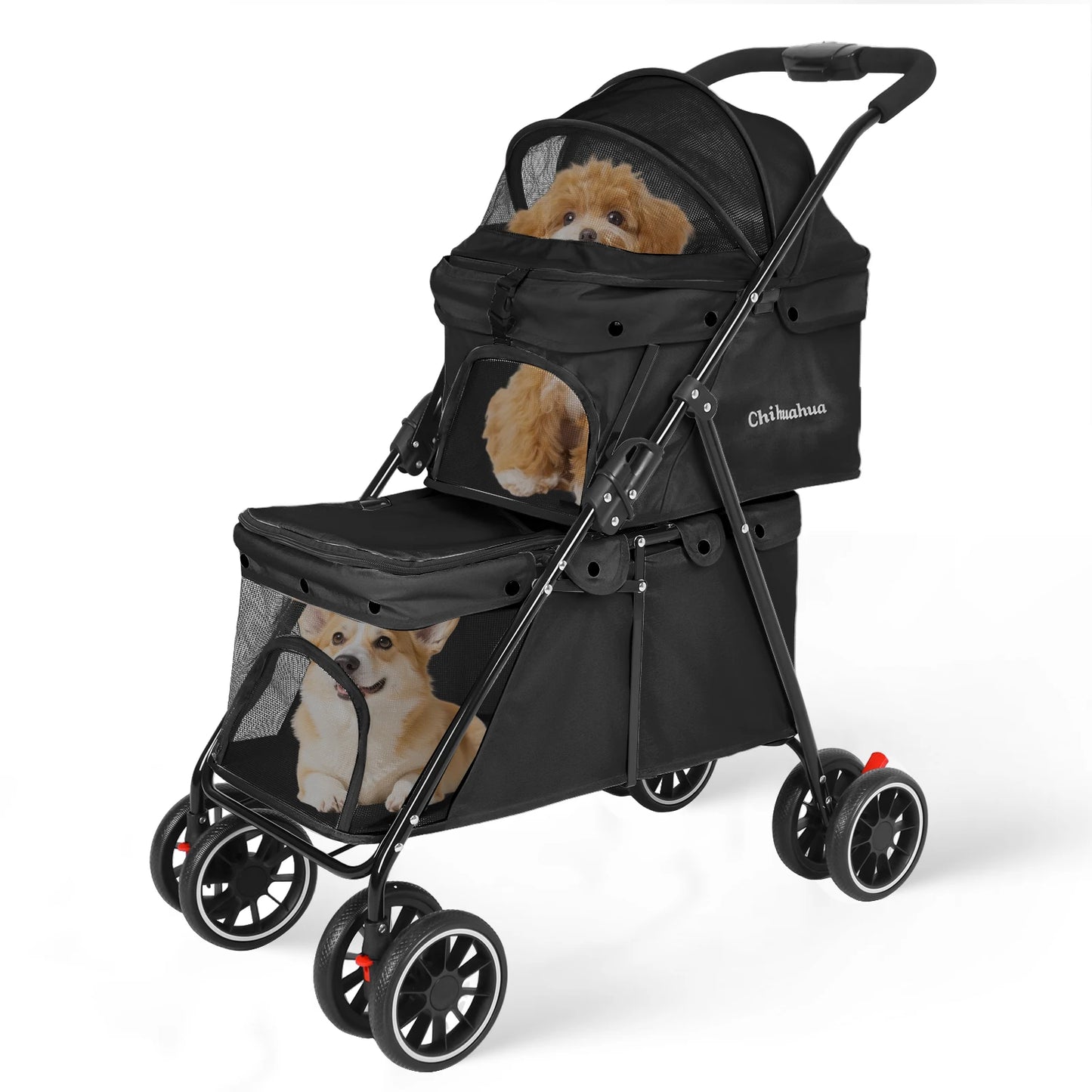 CHIHUAHU Foldable Double Pet Stroller With Detachable Carriers