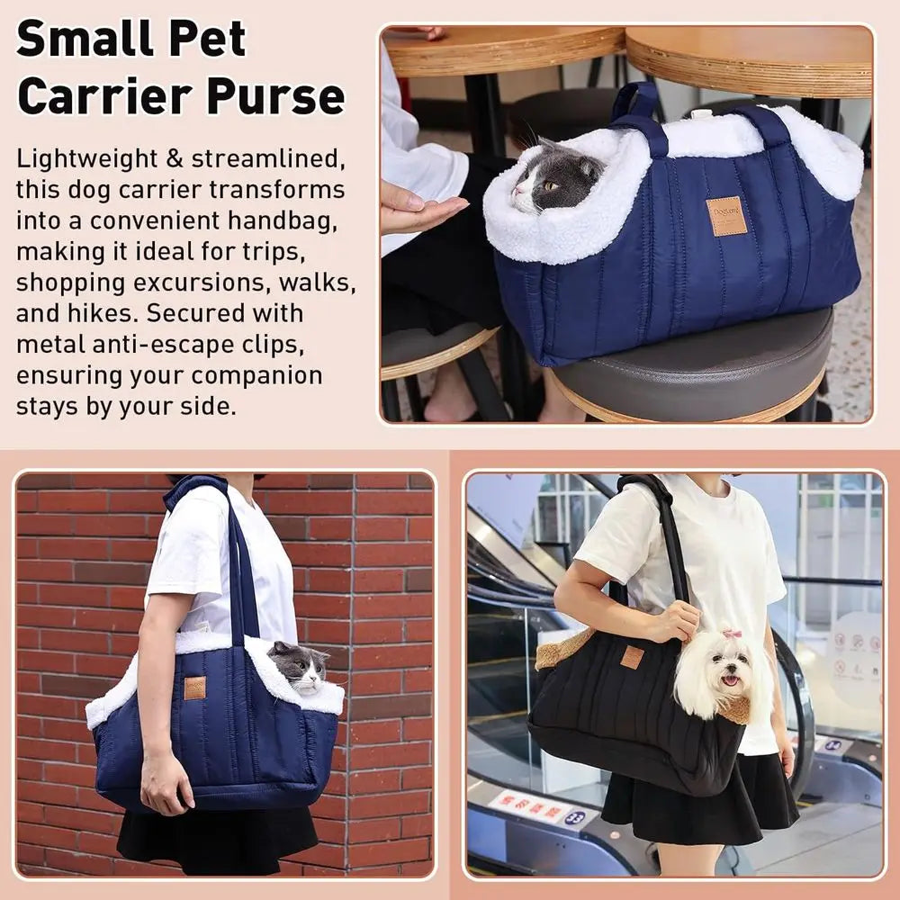 Waterproof Dog Carrier Purse With Winter Fleece Harness Clip