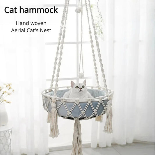 NONECN Hand Woven Cat Cotton Rope Hammock For Indoor Rest