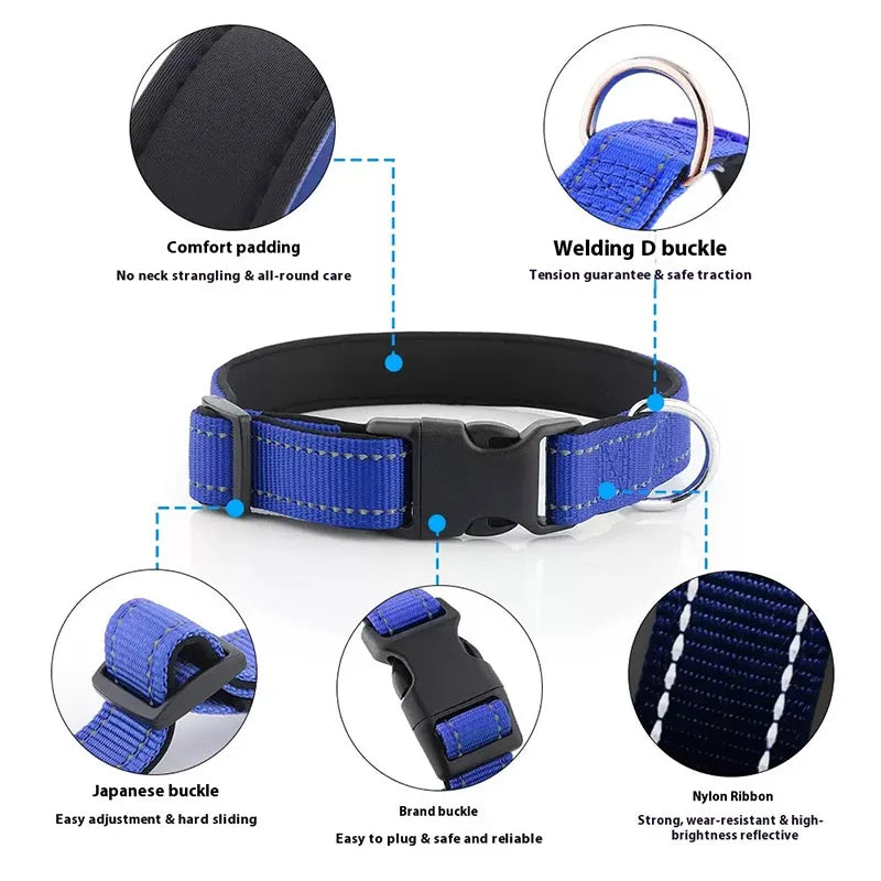 NONECN Reflective Neoprene Padded Dog Collar Adjustable Nylon