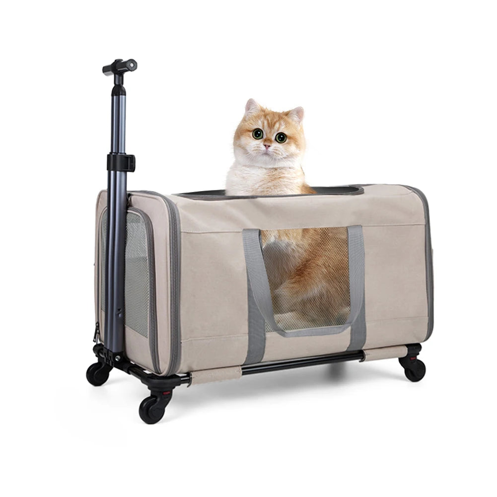 Cat Trolley Carrier For Two Cats With Wheels And Safety Straps