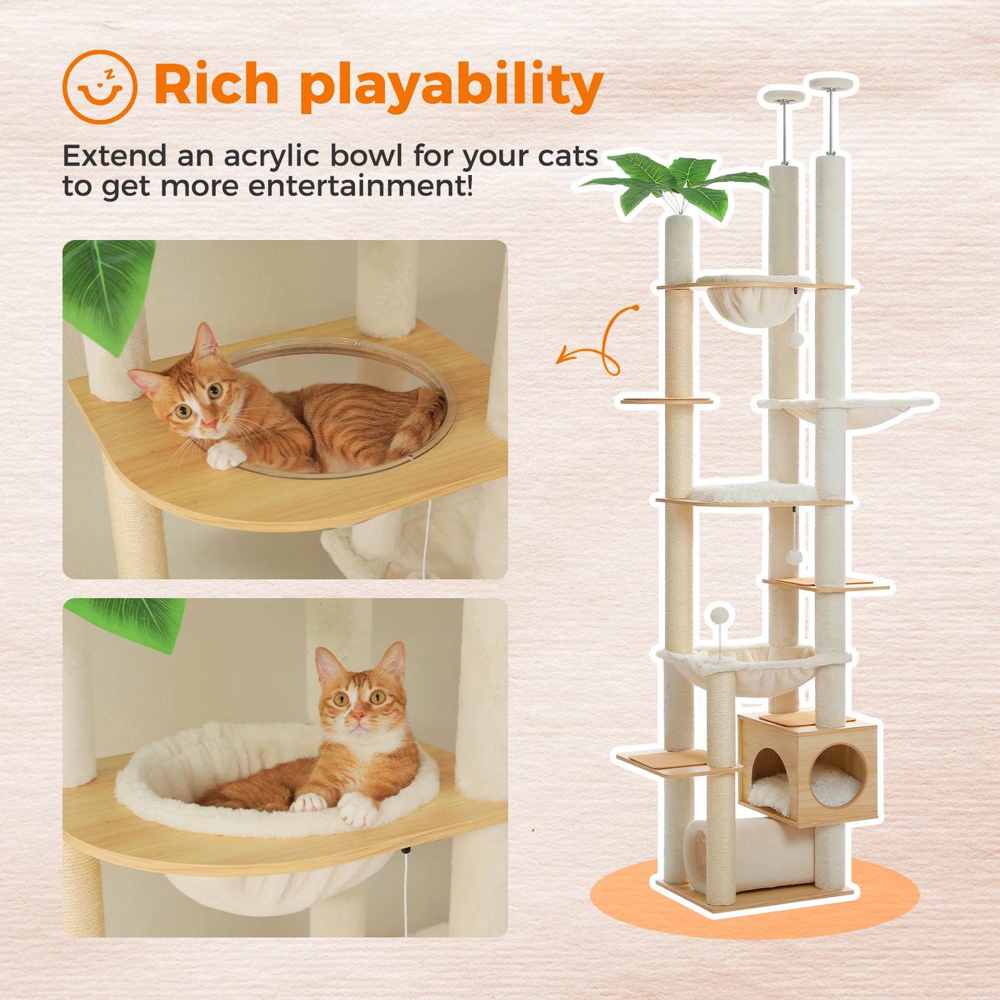 PAWZ Road Adjustable Wooden Cat Tree With Hammock And Scratching Posts