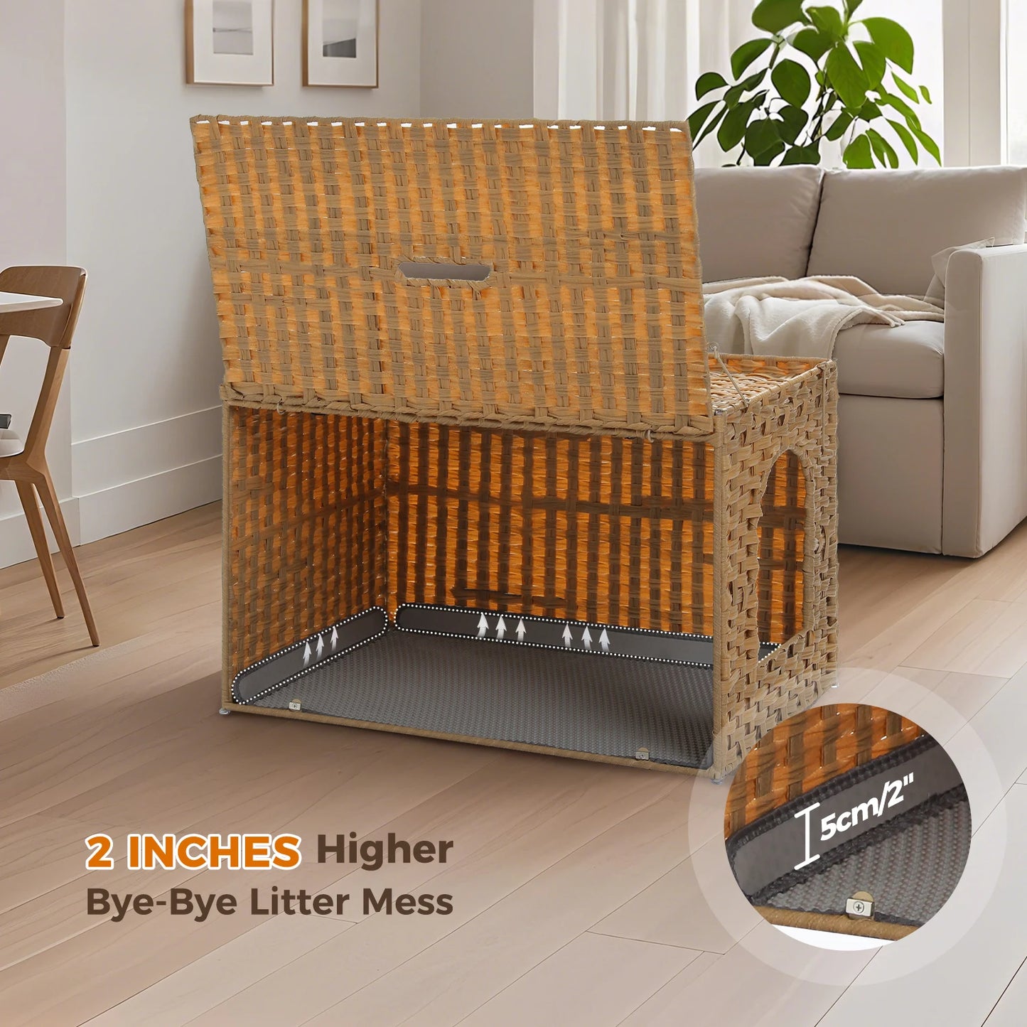 PEQULTICN Rattan Cat Litter Box Enclosure With Taller Doorway