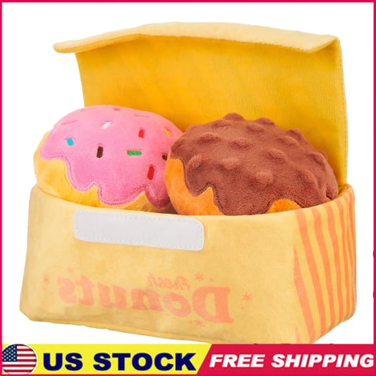 Interactive Plush Donut Dog Toy Crinkle Treat Dispenser Squeaky