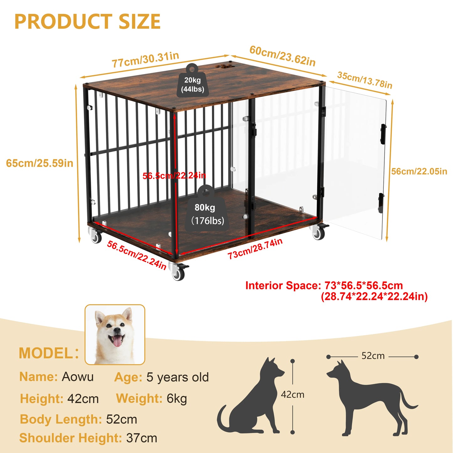 BINGOPAW Tempered Glass Dog Crate Side Table With Wheels