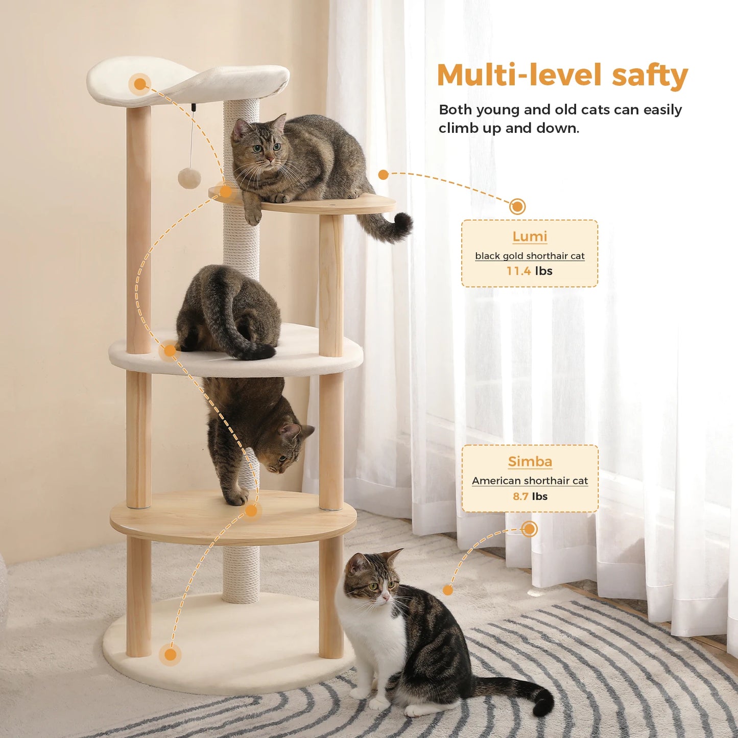 PAWZ Road Modern Cat Tree Tower With Scratching Post
