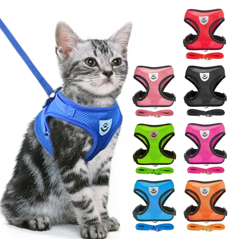 Cat Harness Vest With Leash Adjustable Polyester Mesh Harness For Pets