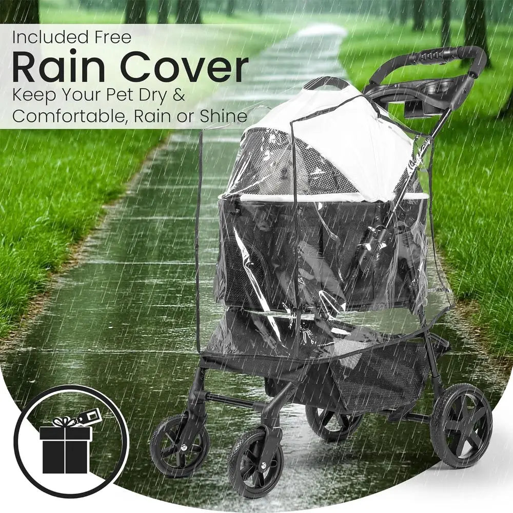 Compact 3-in-1 Pet Stroller and Carrier - Portable Design for Cats & Dogs, Safety Lock, Storage Basket