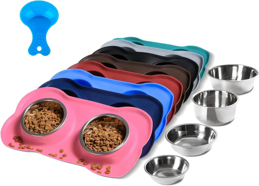 Stainless Steel Dog Bowls With Non-Slip Mat And Food Scoop