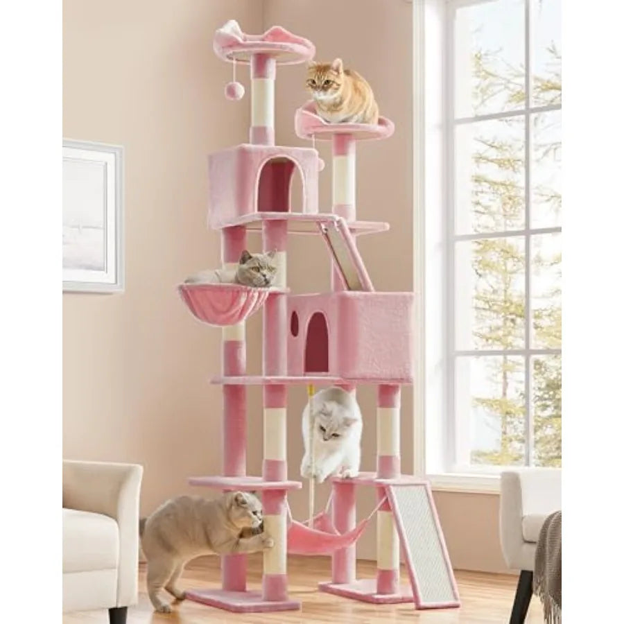 Tall Cat Tree With Perches And Cozy Basket For Cats