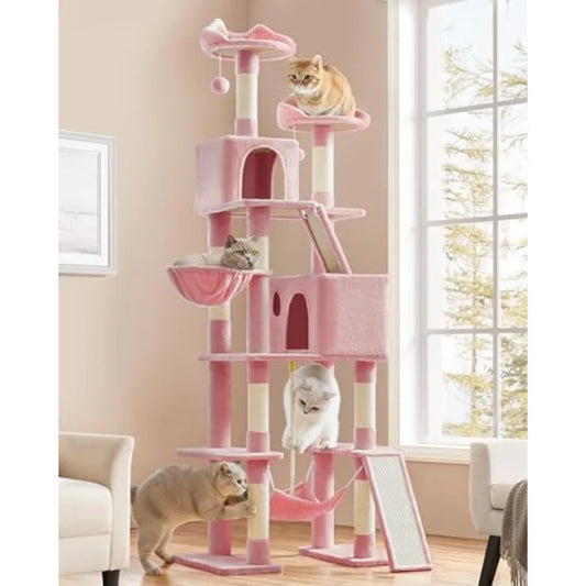 Tall Cat Tree With Perches And Cozy Basket For Cats