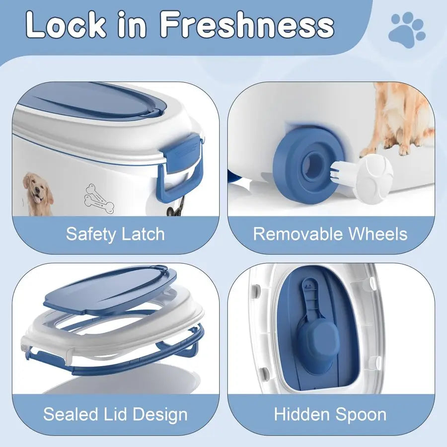 Pet Food Storage Container With Scoop And Slow Feeder Bowl