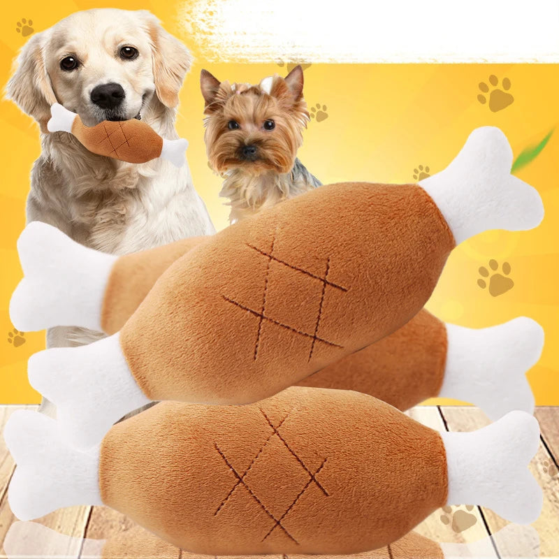 Plush Squeaky Dog Toy Chicken Leg Bone Shape for Dogs and Cats